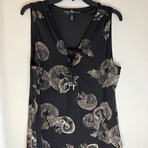 White House Black Market Black Shell-Print Lace-Up Tank